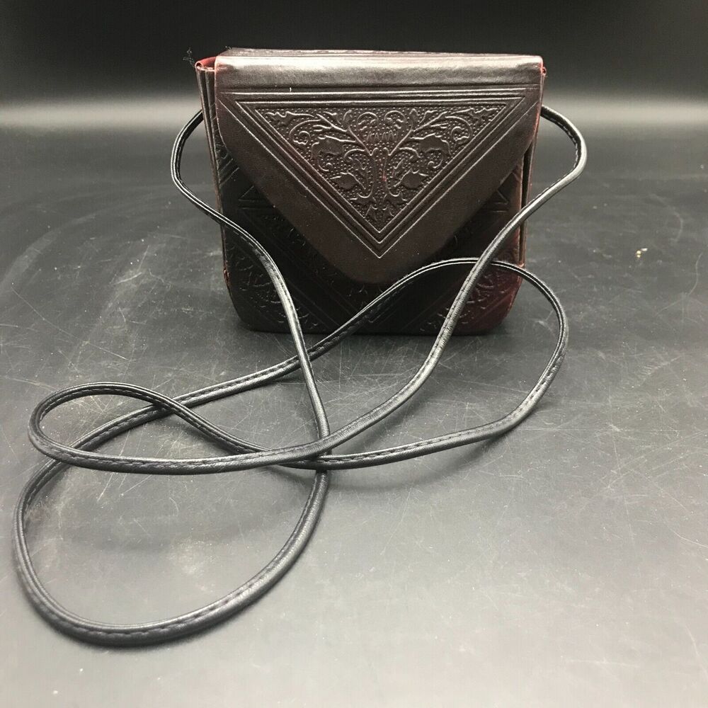 Vintage Moroccan Magic Leather Embossed Purse Cross Body Lined with Mirror